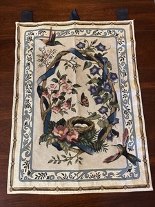 Vintage Wandteppich Wandbehang Cottagecore Kolibri Kranz 26"X36" - Bild 1 von 9