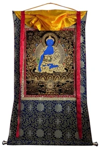 Large Handpainted Tibetan Medicine buddha Brocade Thangka painting yoga healing - Picture 1 of 7