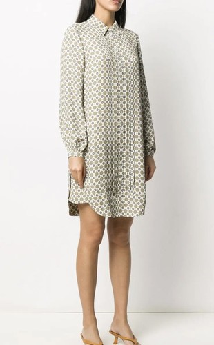 Abito Camicia Tory Burch Cora Medaglione Logo Preppy Boho Collo Avorio Oro 4