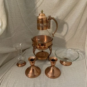 Jarra de cobre y latón Princess House de colección de 7 piezas con soporte/plato/vela/florero de brotes - Imagen 1 de 21