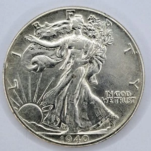 1940 Walking Liberty Half Dollar AU+ 50C Silver Coin Free Ship #SA18 - Picture 1 of 3