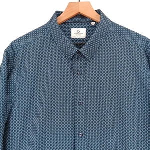 7 Diamonds 4 Way Stretch Shirt Mens Large Blue Geometric Long Sleeve Button Up - Picture 1 of 11