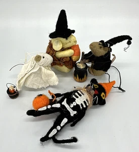 4 Halloween Mouse Cat Ornament Primitives by Kathy Janet Burzenski Gisela Graham - Picture 1 of 8