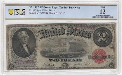 1917 $2 Legal Tender Star Note Fr#58* NICE Fine 12 - Image 1 of 2