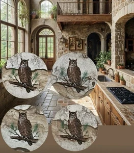 Set retrò vintage gufo decorazione vera pietra sapone sottobicchieri vecchio mondo rustico arredamento cabina - Foto 1 di 2