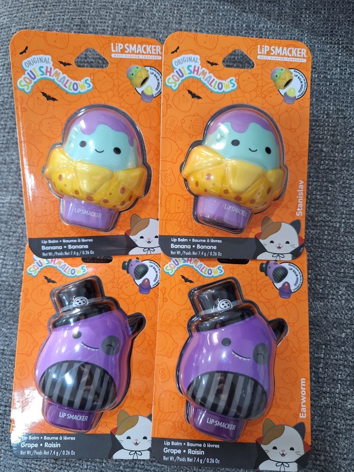 LIP SMACKER SQUISHMALLOW LIP BALMS HALLOWEEN EDITION BANANA AND GRAPE LOT OF 4 - Image 1 of 1