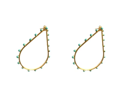 Pendientes Sylvia Toledano Lunares Lágrima Mujer Chapados en Oro 22K Turquesa 3" Poste Foto 1 de 4