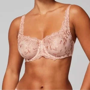 Soma Sensuous Lace Longline Demi Bra 38D Peach Floral Embroidered Sheer - Picture 1 of 6