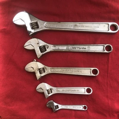 VINTAGE CRAFTSMAN USA 5 PIECE ADJUSTABLE WRENCH SET: 4”, 6”, 8”, 10” & 12” SIZES - Image 1 of 3
