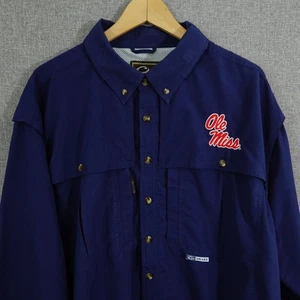 Drake Ole Miss Rebels Navy Embroidered Vented Fishing Long Sleeve Shirt Size XL - Picture 1 of 9