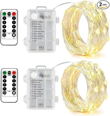 2 guirnaldas de luces a pilas, cadena de alambre plateado 8 modos 5 metro.neuvo. - Image 1 of 4