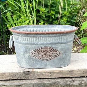 Plant Pot Outdoor Metal Planter Garden Trough Decor Greenhouse Flower Rustic - Picture 1 of 7