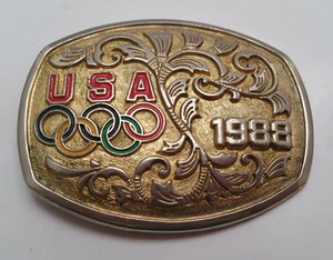 Vintage USA 1988 OLYMPISCHE SPIELE Metall Gürtelschnalle gold messingfarben  - Bild 1 von 7