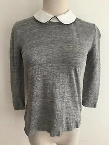 Ann Taylor Petites Linen Knit Top Blouse Gray Heather w/Faux Leather Sz XSP NWOT - Picture 1 of 12