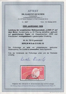 RDA 1959 Mi.Nr. 721 X sellado WZ 3 X Lunik 2 certificado fotográfico Dr. Ruscher BPP - Imagen 1 de 2