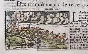 EARTHQUAKE IN BASEL (SWISS) & SEBASTIAN MUNSTER 1568 ANTIQUE VIEWS 16TH CENTURY - Picture 1 of 6