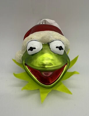 Disney Kermit La Rana Con Cabeza de Sombrero de Papá Noel Adorno de Vidrio SUPER RARO. Vintage Foto 1 de 3