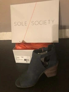New With Box: WOMEN'S SOLE SOCIETY CAPRICA OPEN TOE BOOTIE, SIZE 6.5 INK LEATHER - Picture 1 of 3