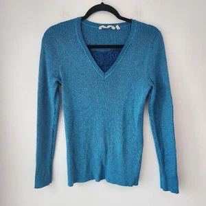 Weiche Umrandung blau V-Ausschnitt Pullover Strickpullover Viskose Baumwolle Damen S - Bild 1 von 7