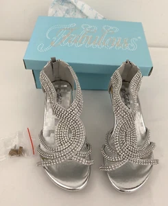 Youth Girl's Fabulous Angel-37K Bling Rhinestone Silver Heel Sandals/Dress Shoes - Picture 1 of 5