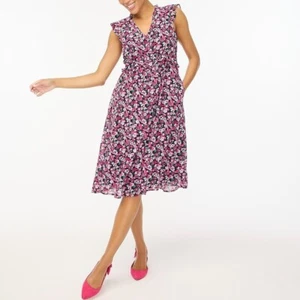 Nwt J Crew Cap Sleeve Ruffle Tiered Pleated Floral Print Midi Dress with pockets - Picture 1 of 7