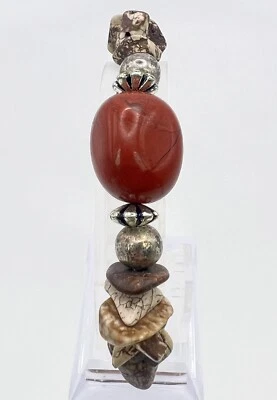"Pulsera tribal boho de cuentas de piedra de jaspe rojo 7""" Foto 1 de 4