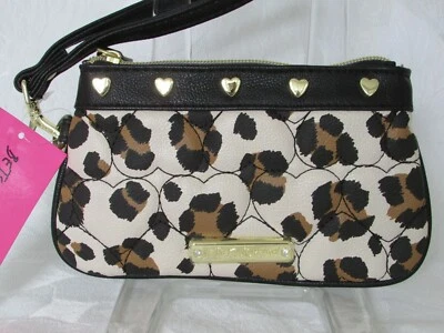 Cartera Betsey Johnson Muñequera Leopardo Acolchada Corazones Tachuelas Be Mine NUEVA CON ETIQUETAS Foto 1 de 4