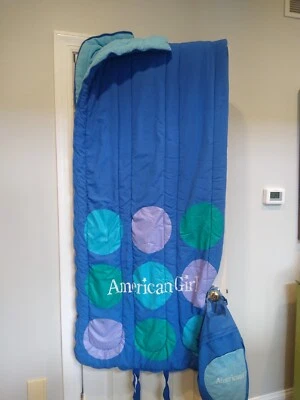 American Girl  Sleeping Bag 70" X 30" Camping Blue Thick with Tote Bag Nice Rare - Image 1 of 4
