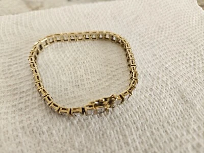 Tennis Bracelet 925 Sterling Silver 14k Gold Plated 7.5" Long 38 CZ Stones 28G - Image 1 of 4