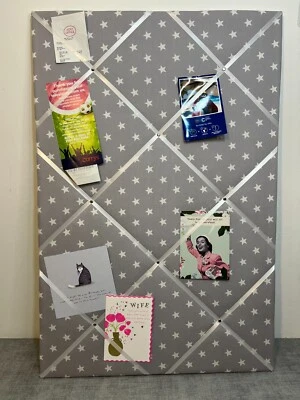 Dark Grey White Star Fabric Notice Board French Memo Ribbon Bulletin Handmade - Image 1 of 4