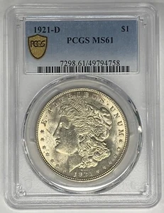1921-D Morgan Silver $1 Dollar Coin PCGS MS 61 (758) - Picture 1 of 3