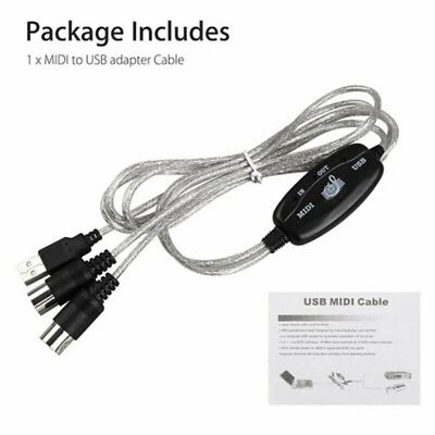 USB IN-OUT MIDI Interface Cable Converter PC to Music Keyboard Adapter Cord