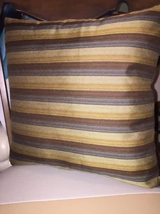 Decorative Striped Pillow Cover, Beige, Brown, Gray, Gold, 18”x18”, New - Picture 1 of 4
