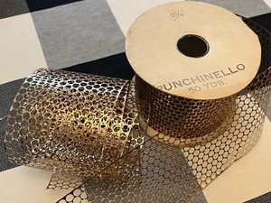 "Rollo de 3-1/4"" de colección de oro brillante de 40+ yardas Punchinella borde de cinta de panal" - Imagen 1 de 5