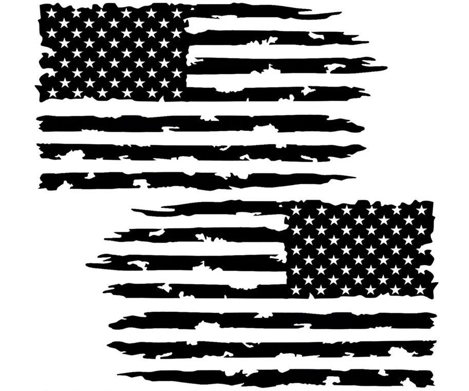 Tattered Distressed American Flag Decal Vinyl Sticker  Set of 2 LEFT RIGHT Side  - Image 1 of 1