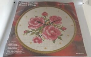 Counted Cross Stitch Clock Making Kit Roses Shabby Chick 8 Count 12" Sealed Gift