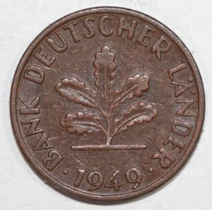 Germany 1949 F Pfennig, Five oak leaves - Foreign Coin 16.5mm - Picture 1 of 2