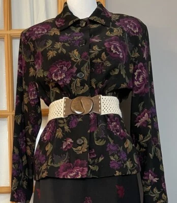 Chaqueta Blazer De Colección Briggs Para Mujer Talla L Negra Floral Abotonada Carrera Profesional Foto 1 de 4