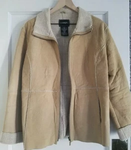 Outbrook Womens Genuine Leather Cream Coat Jacket Fleece Lining Tan/White Sz M - Picture 1 of 5