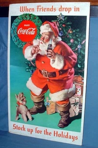 1960er COCA COLA SANTA FRIENDS PAPPSCHILD - 16" X 27" - COKE - Bild 1 von 5