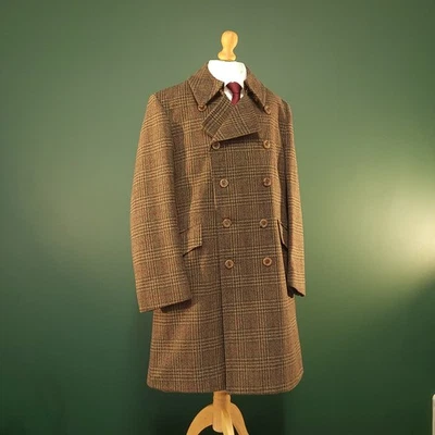 Abrigo Vintage C&A Doble Pecho Para Hombre 42R Marrón Cuadros Mezcla Lana Chaqueta Foto 1 de 4