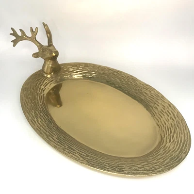 Bandeja para servir ciervo de Navidad ovalada con borde de grano de madera moldeada 17"x10" Foto 1 de 4