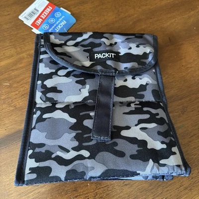 PACK IT Freezable  FOLD & FREEZE  LUNCH SACK BAG Grey Camo Built In Ice Pack CB2 - Image 1 of 3