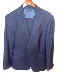 Jos. A. Bank - Peak Lapel - Navy Herringbone Two-Piece Suit - Men’s 41R - Picture 1 of 5