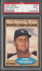 1962 TOPPS #398 DON DRYSDALE PSA 7.5 DODGERS AS HOF *B62573 - Picture 1 of 2