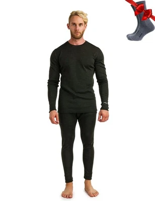 Merino Wool Base Layer Mens Set - Heavyweight, Midweight, Lite Merino Wool Th... - Image 1 of 4
