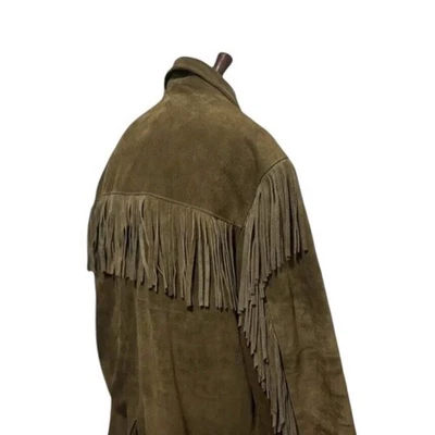 Chaqueta J.Peterman Para Hombre Mediana Marrón Oliva Western Gamuza Cuero Flecos Abrigo Foto 1 de 4