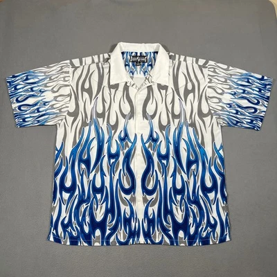 Camisa Blue Flame Steve & Barrys Club Abotonada Blanca Para Hombres XL Y2K 2000s Tribal Foto 1 de 4