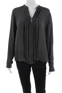 L Agence Womens Silk V-neck Long Sleeve Ruched Sleek Blouse Gray Size L - Picture 1 of 6