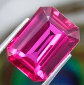 Piedra preciosa suelta corte esmeralda espinela rosa caliente natural de 14,80 quilates certificada - Imagen 1 de 12
